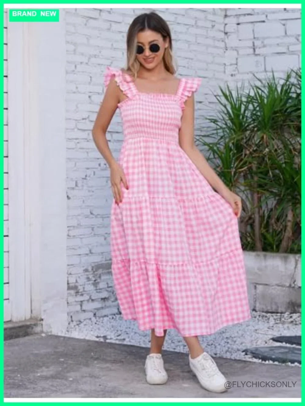 Mommy and Me Plaid Midi Dress Square Neck Ruffle Flowy Matching Outfits